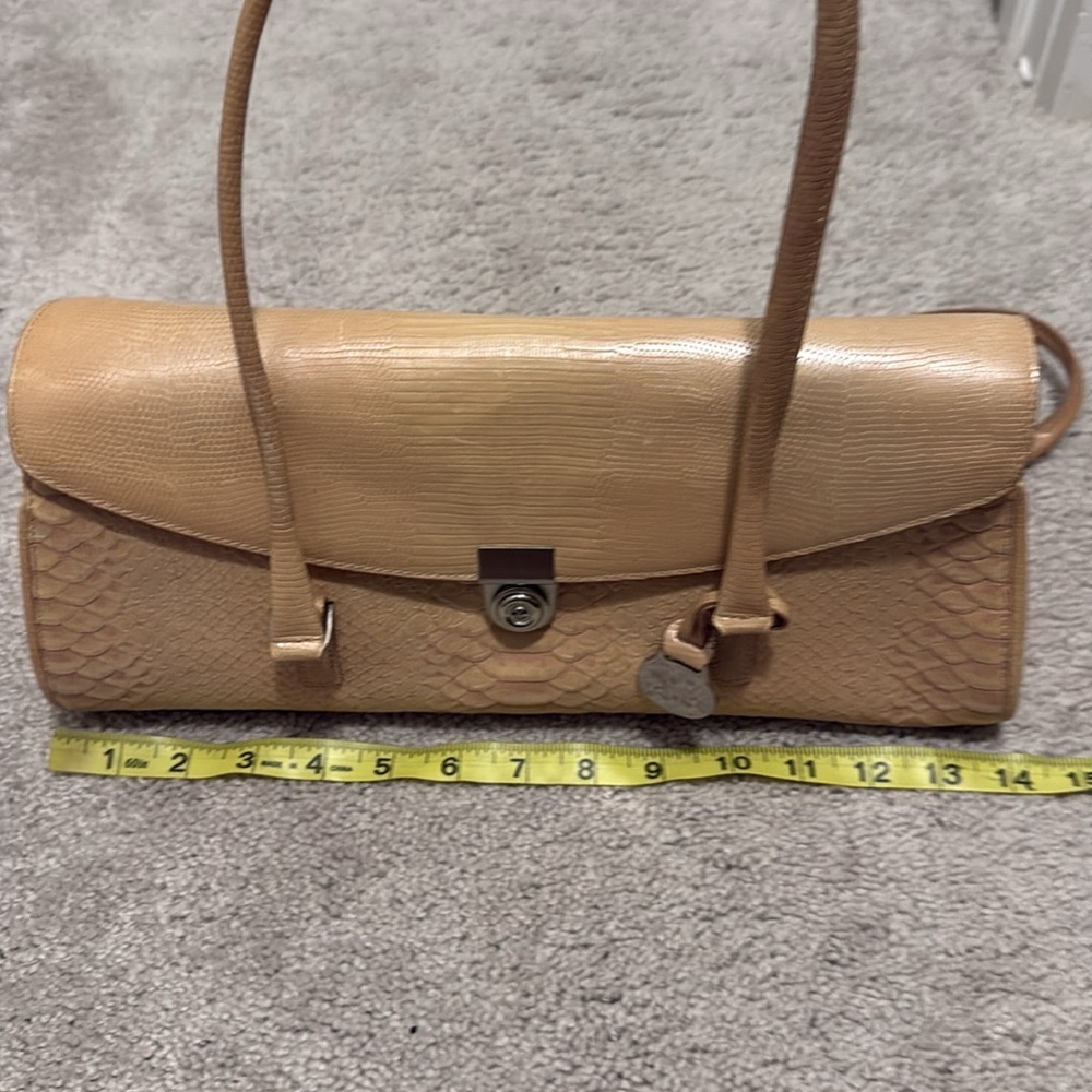 Brahmin Satchel | tan Embossed Leather | Structured Top Handle Bag - Picture 11 of 13